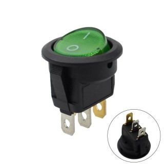 220v AC Green - KCD1 Round Rocker Switch with Illumination