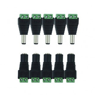5 Pairs Black - 2.1x5.5mm DC Power Balun Connector Set