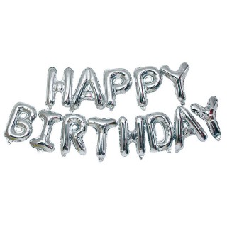 Happy Birthday Aluminium Foil 16 Inch Letter Ballon Set - Silver