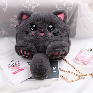 Black - Plush One Shoulder Cat Bag for Woman