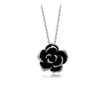 Silver - Mountain Black Rose Flower Necklace