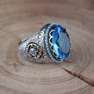 8 Ocean Blue - Women's Vintage Elegance Inlay Retro Ring