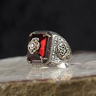 13 Ruby Red - Men's Vintage Elegance Inlay Retro Ring