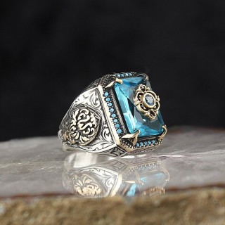 12 Ocean Blue - Men's Vintage Elegance Inlay Retro Ring