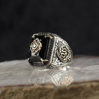 7 Coal Black - Men's Vintage Elegance Inlay Retro Ring