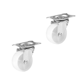 2.54cm White - Universal Swivel Plastic Caster Wheel Set of 2 Pieces