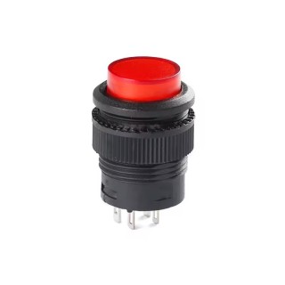 220V AC Red - R16-503 Self-Reset Round Push Switch with Illumination