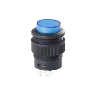 220V AC Blue - R16-503 Self-Reset Round Push Switch with Illumination