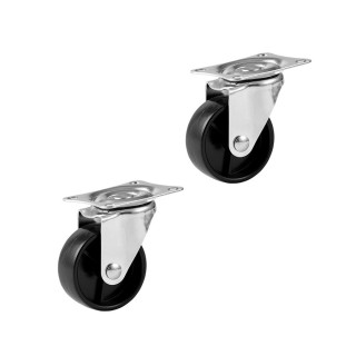 2.54cm Black - Universal Swivel Plastic Caster Wheel Set of 2 Pieces