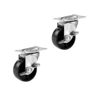 2.54cm Black - Universal Swivel Plastic Caster Wheel Set with Break of 2 Pieces